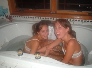sisters in the bath
